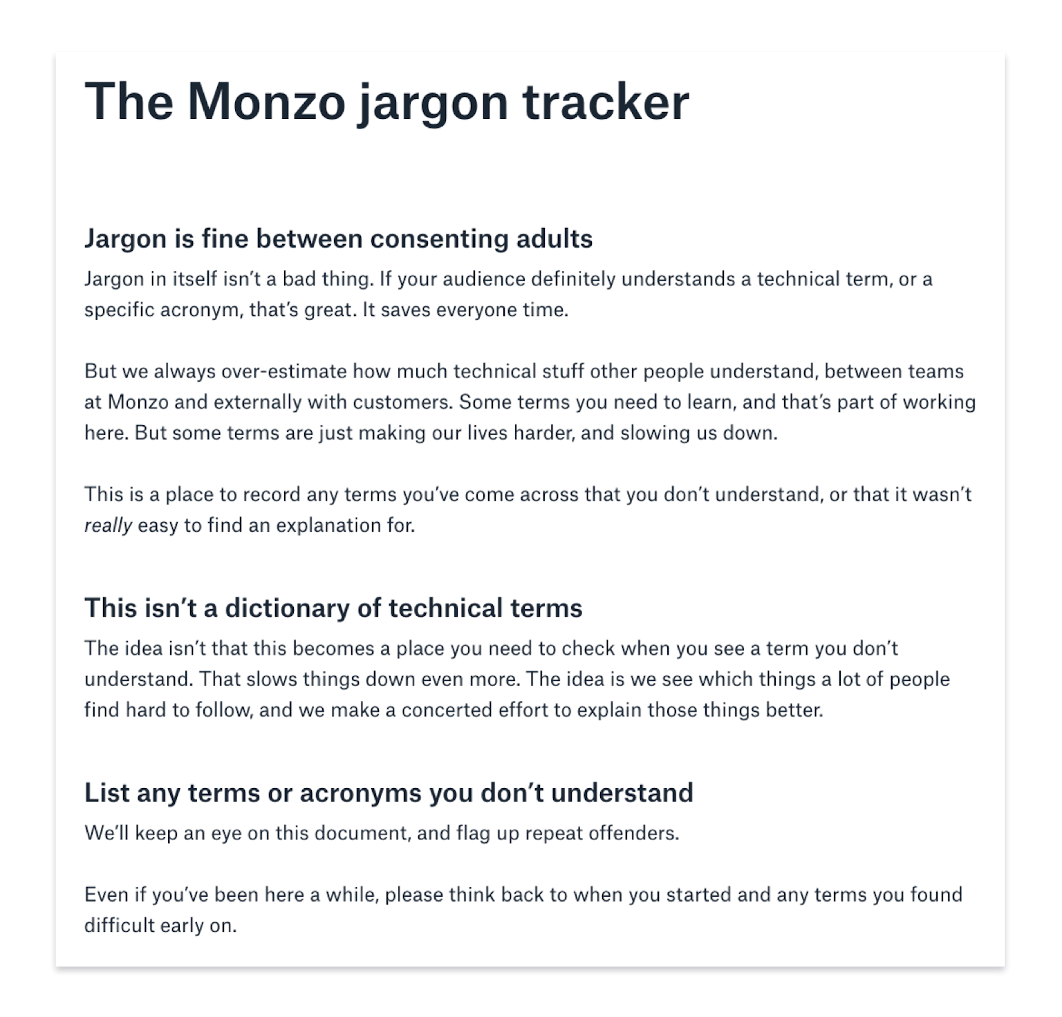 Monzo jargon tracker